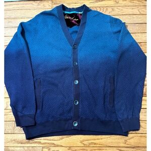 Robert Graham Cardigan Men XL Blue Fade Diamond Knit Button Down Grandpa Sweater